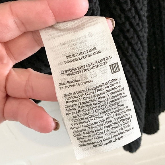 Selected Femme/Homme Cable knit Sweater Chunky Black Turtleneck Cotton blend M - Picture 7 of 14